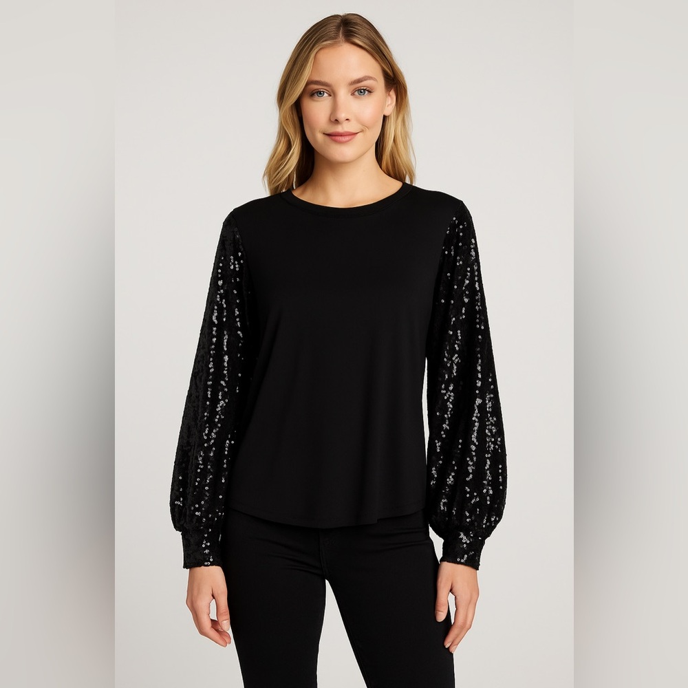 ▪️Generation Love Black Sequin Long Sleeve Top